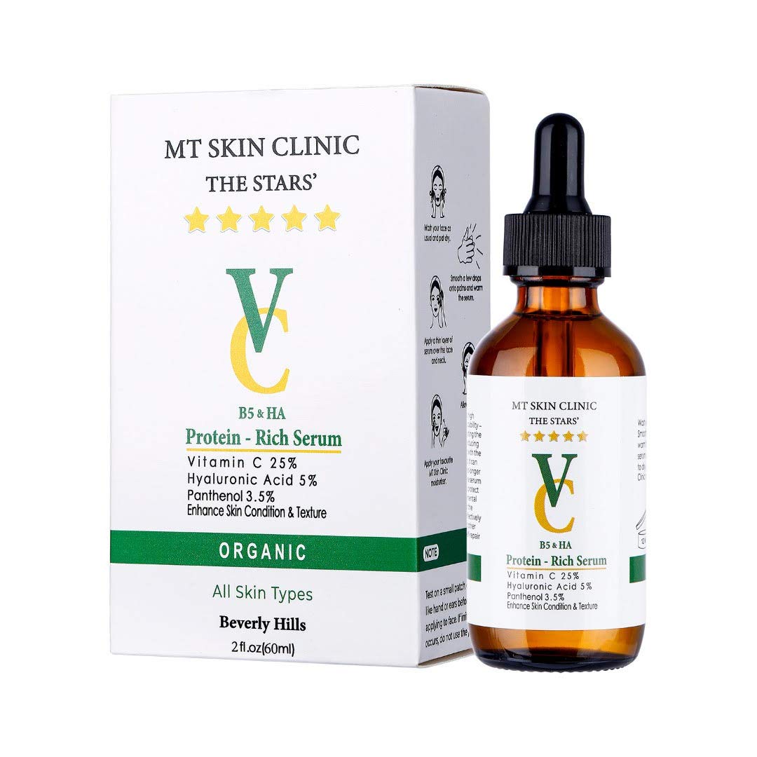 MT Skin Clinic Pro Advanced Hyaluronic Acid Serum for Face, Glow+ Antioxidant Protein-Rich Face Lift Serum with Vitamin C, Niacinamide and B5 for Dry Skin Hydrating and Anti-Aging, 2oz